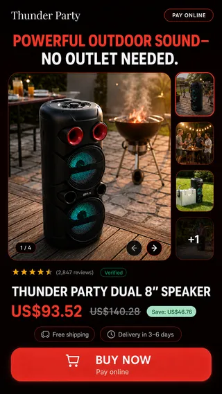 Selected Fluxi sales page N218 · Thunder Party