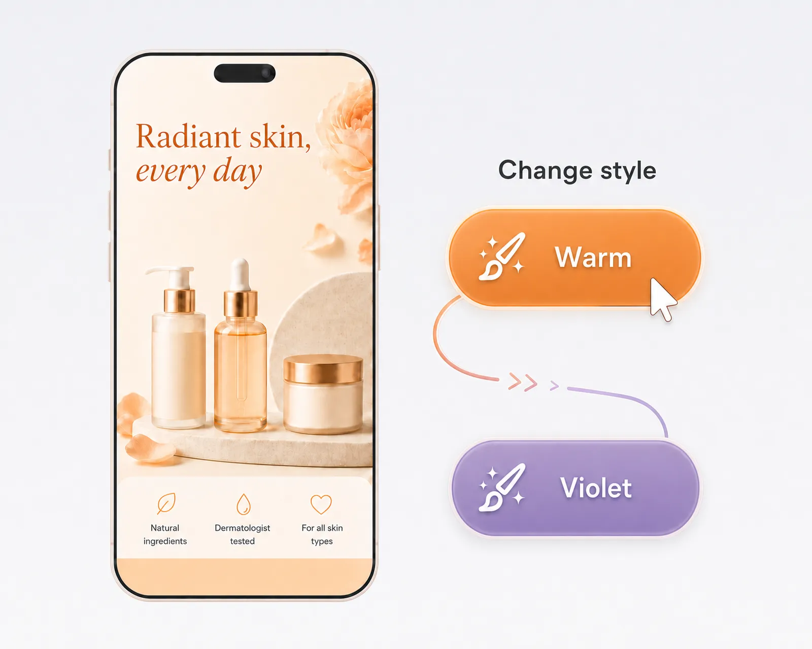 Switch from a warm style to violet with one click