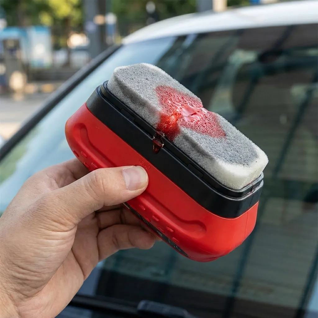 Paso 1: Presiona el bot&oacute;n para liberar la soluci&oacute;n sobre el aplicador integrado.