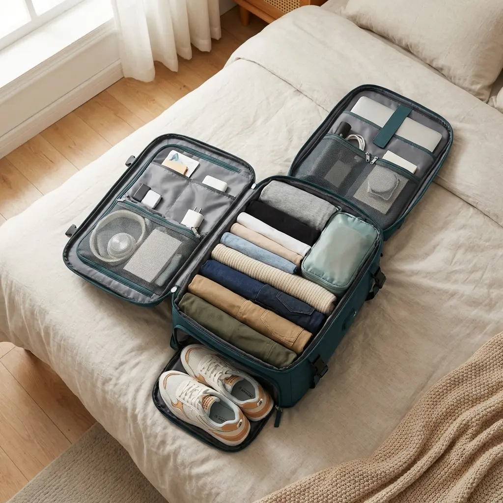 Paso 1: Abre a 180° y organiza tu ropa fácilmente.