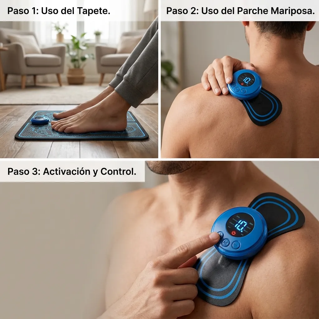 Paso 1: Apoya tus pies en el tapete y activa el masaje relajante.