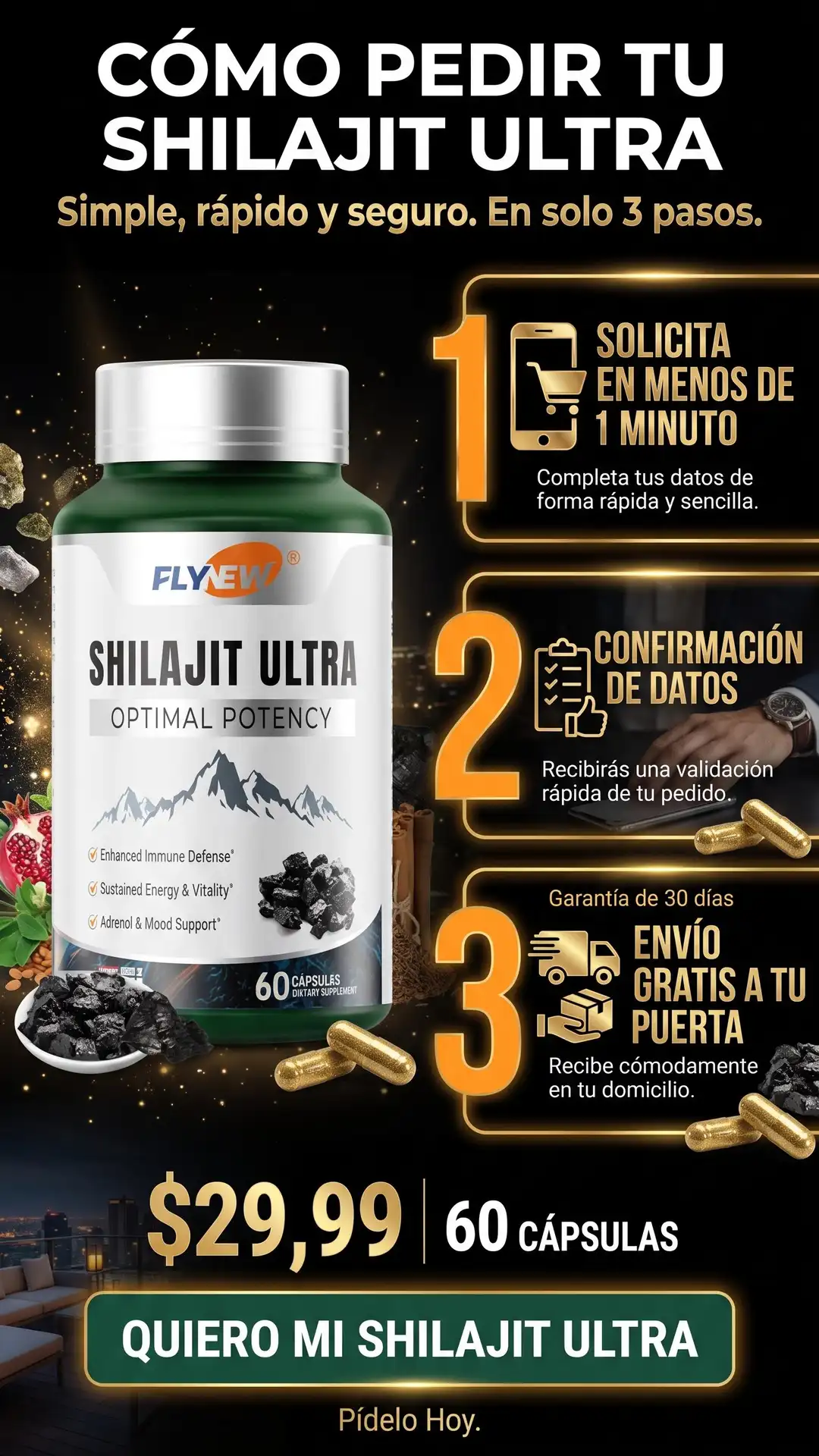 Sección visual de como usar paso a paso para PowerShilajit