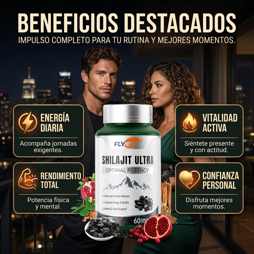 Sección visual de beneficios destacados para PowerShilajit