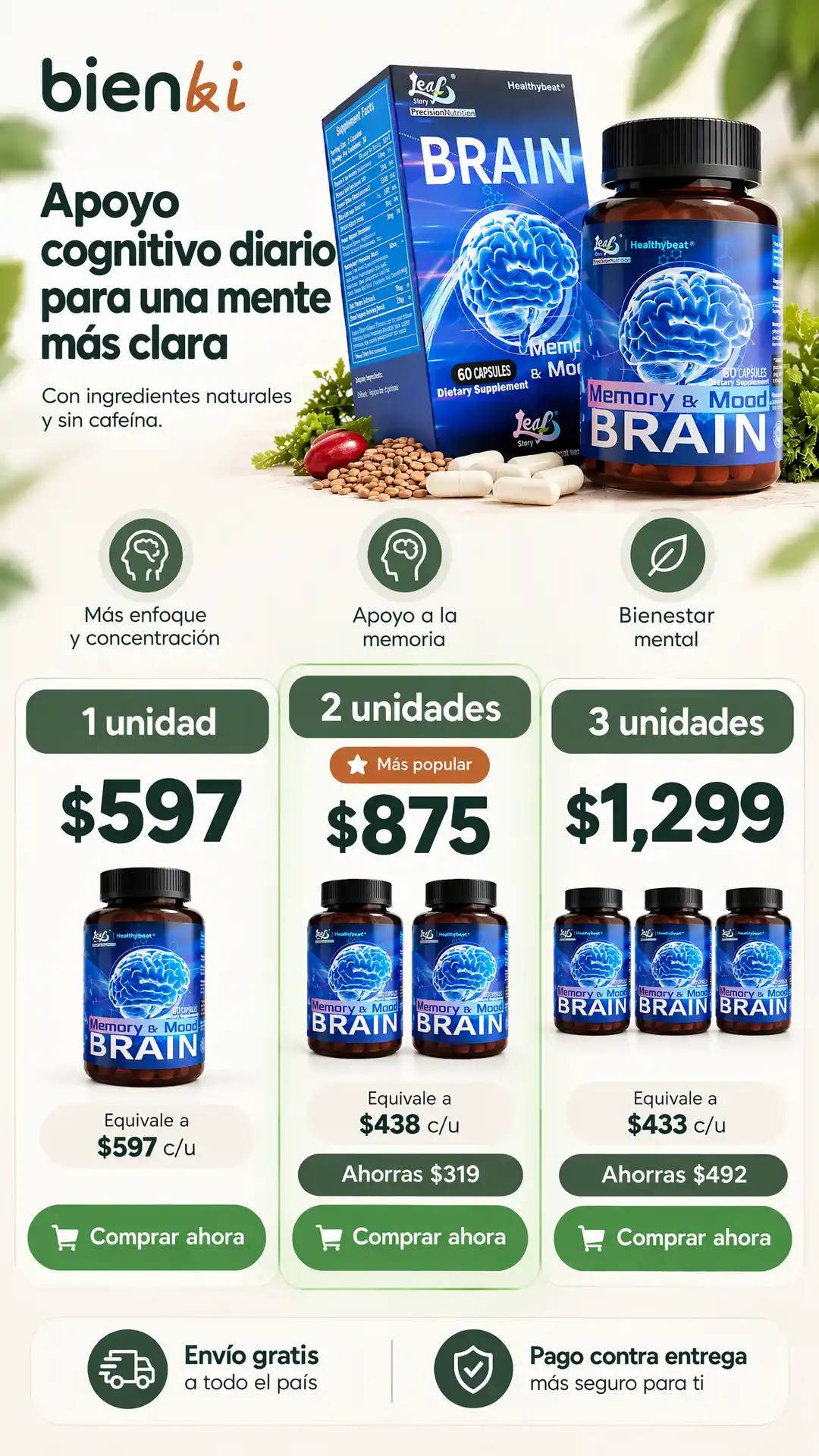 Sección visual de oferta para Bienki brain