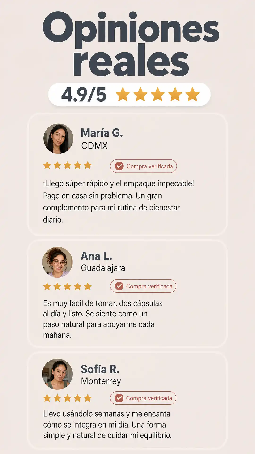 Sección visual de calificacion para Bienki bienestar