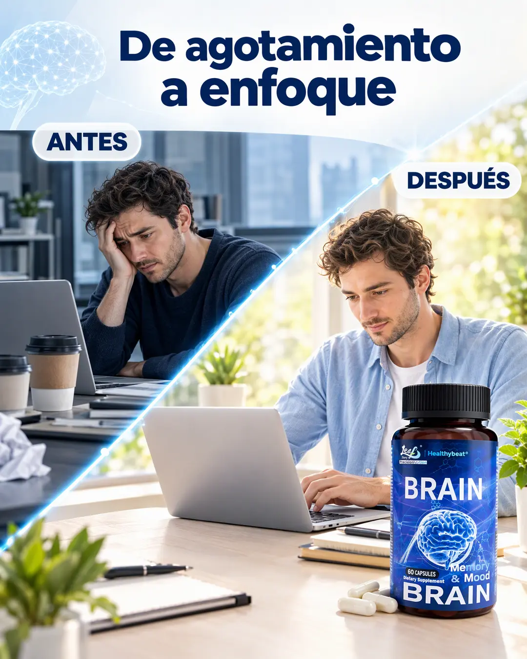 Sección visual de antes y despues para Bienki brain