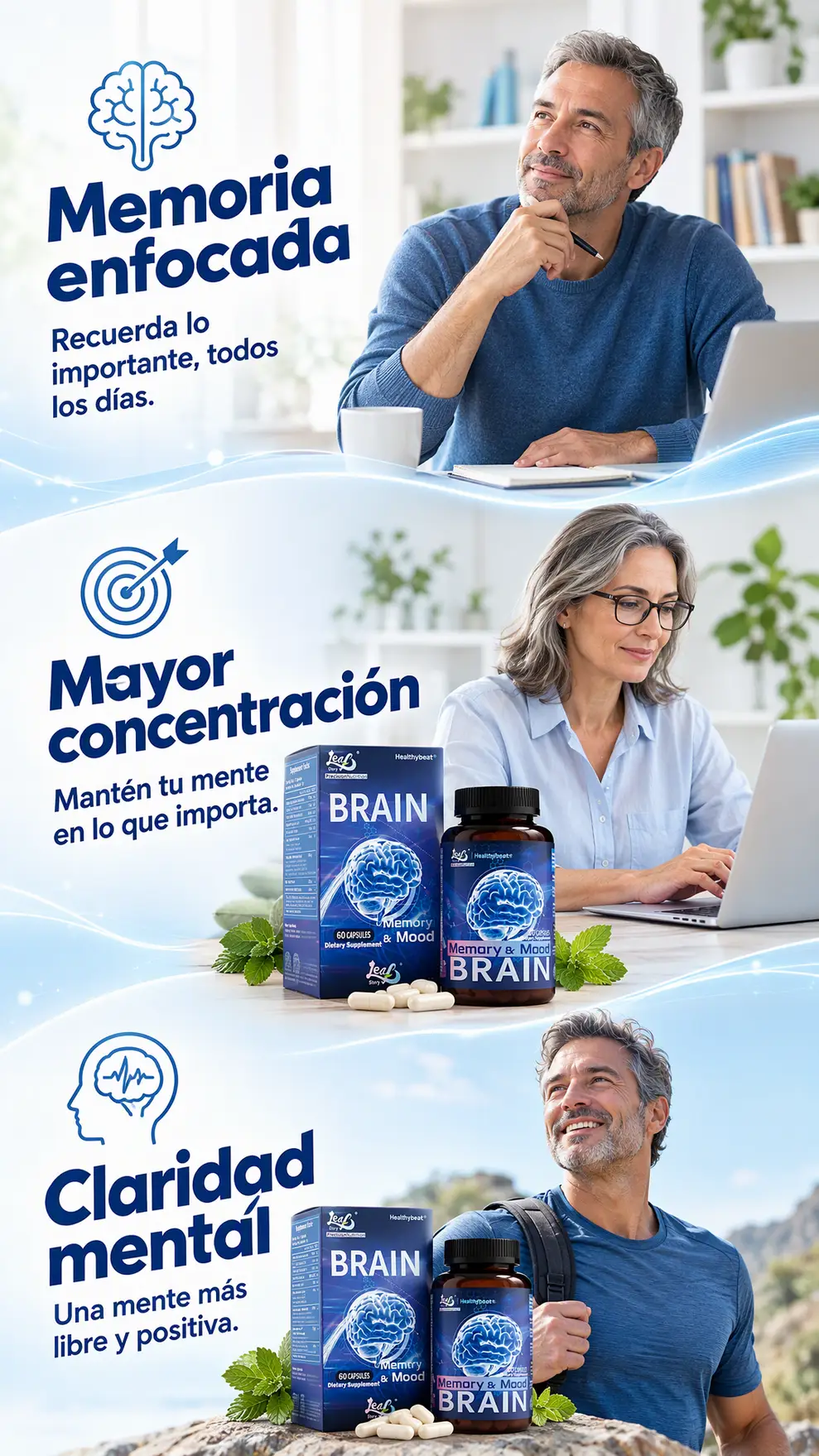 Sección visual de beneficios para Bienki brain