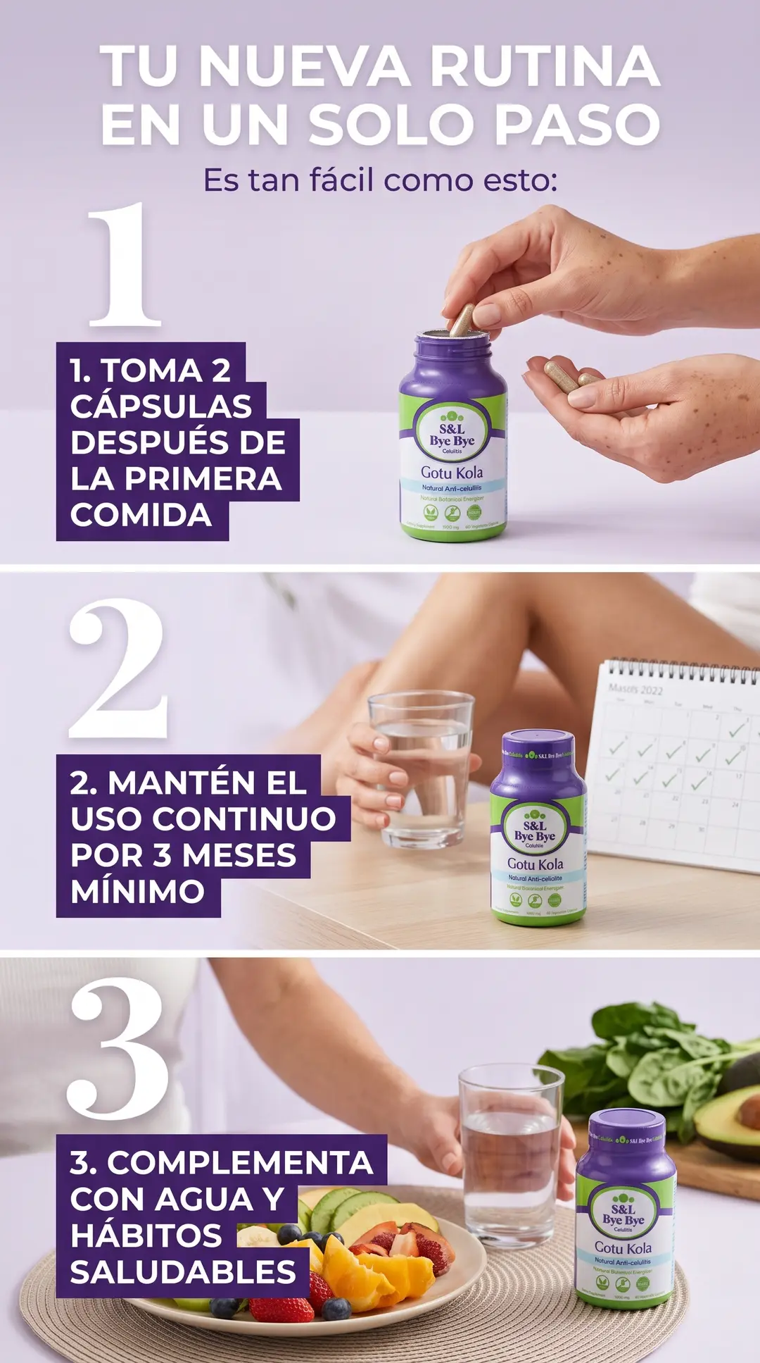 Sección visual de como usar paso a paso para byebyeoficial
