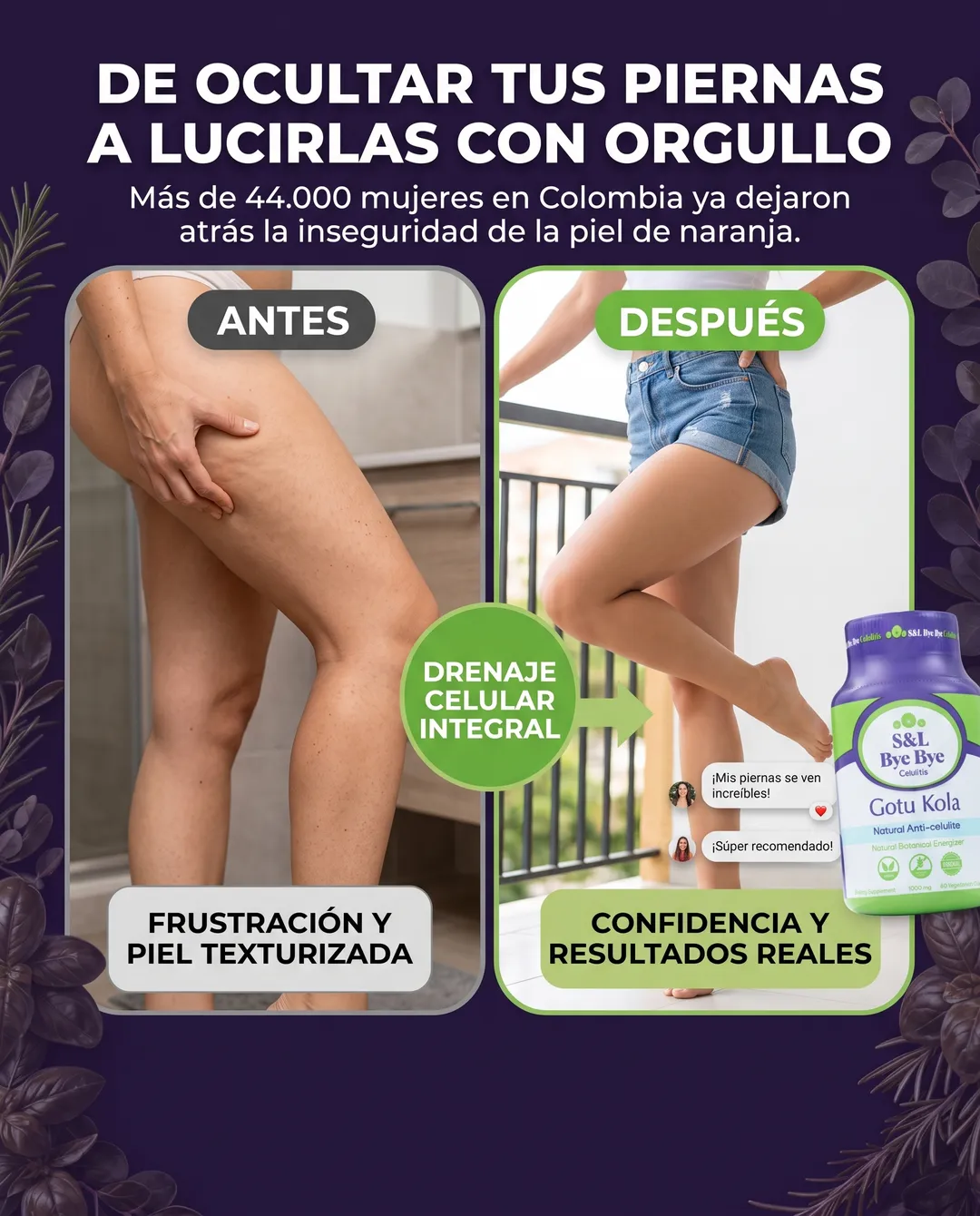 Sección visual de antes y despues para byebyeoficial