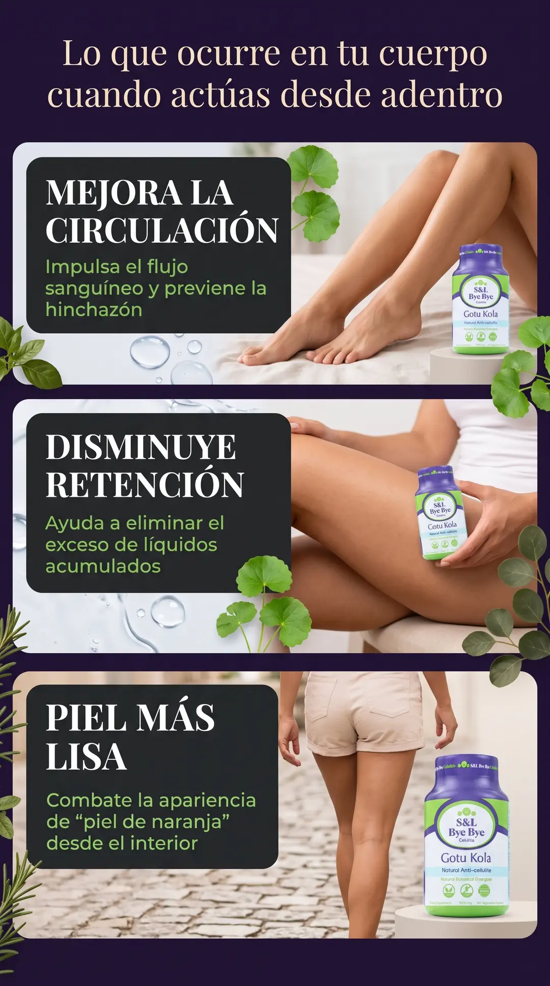 Sección visual de beneficios para byebyeoficial