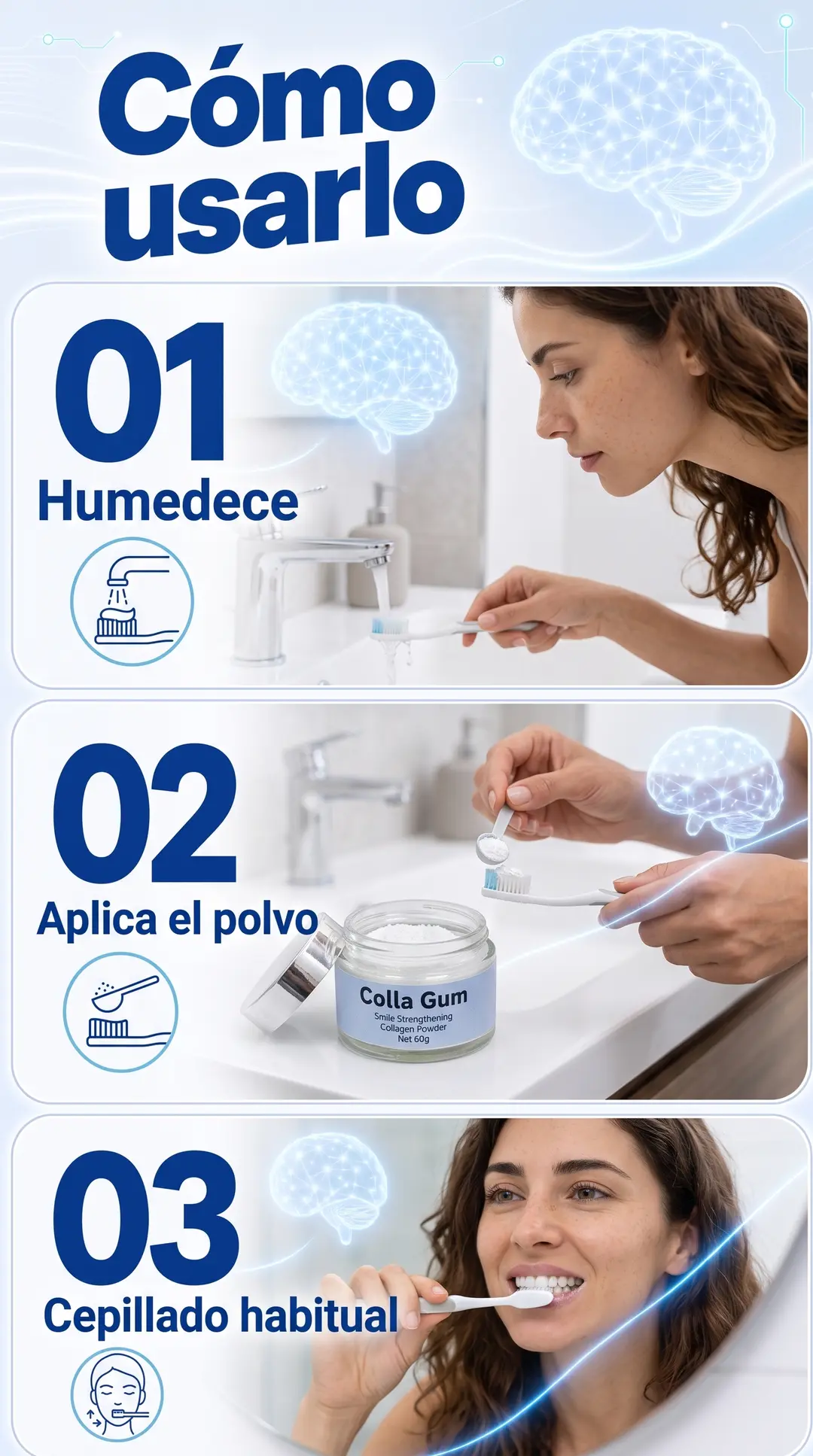Sección visual de como usar paso a paso para CollaGum